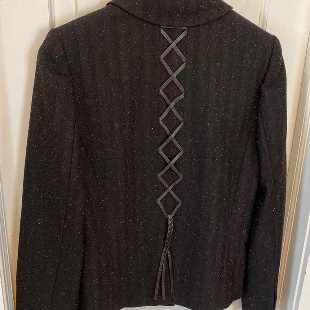 Simon Chang Wool Silk Corset Back Brown Blazer Designer Boho Business Casual